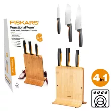 FISKARS Functional Form késkészlet, 3 késsel, bambusz blokkban