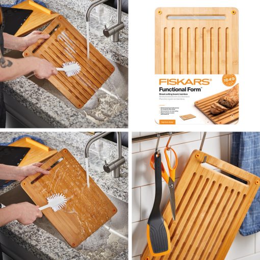FISKARS Functional Form bambusz vágódeszka kenyérszeleteléshez