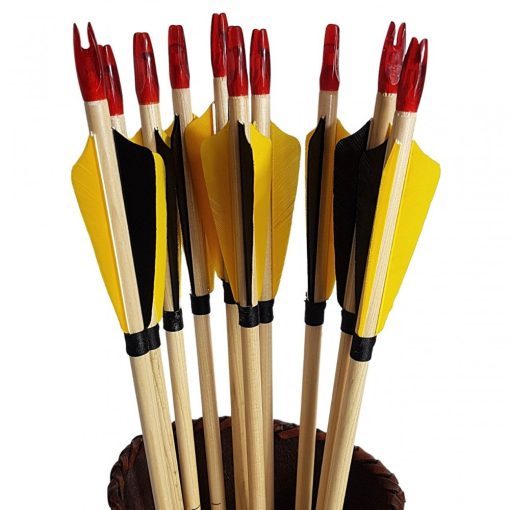 10db Kerecsen fa nyílvessző - Menetes réz heggyel - 4"-os pajzs pulykatollal