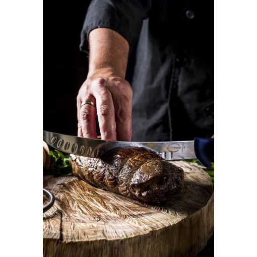 DICK ErgoGrip henteskés, barázdált pengével (26 cm) merev, ívelt, vékony, kék