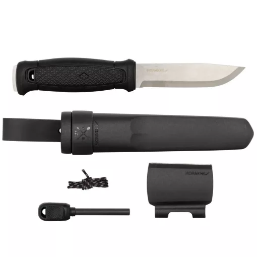 MORAKNIV Garberg (S) tőr, tokkal + Survival Kit tűzgyújtó készlet, fekete