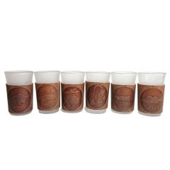   Üveg feles pohár bőr borítással 6db-os szett – Horgászat tematika