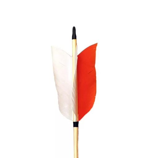 Wooden arrow  - Threaded copper tip - with flu-flu feather