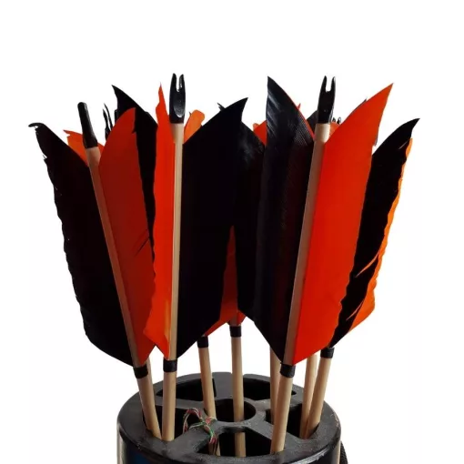 Wooden arrow  - Threaded copper tip - with flu-flu feather