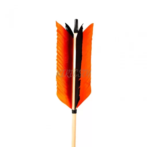 Wooden arrow  - Threaded copper tip - with flu-flu feather