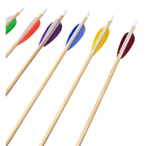 10db Kerecsen fa gyerek nyílvessző - Menetes réz heggyel - 3"-os pajzs pulykatollal